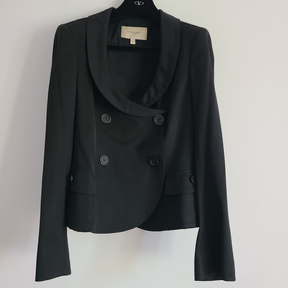 Burberry London Black Double-Breasted Wool Women's Blaser Jacket Size 12 - Picture 5 of 15